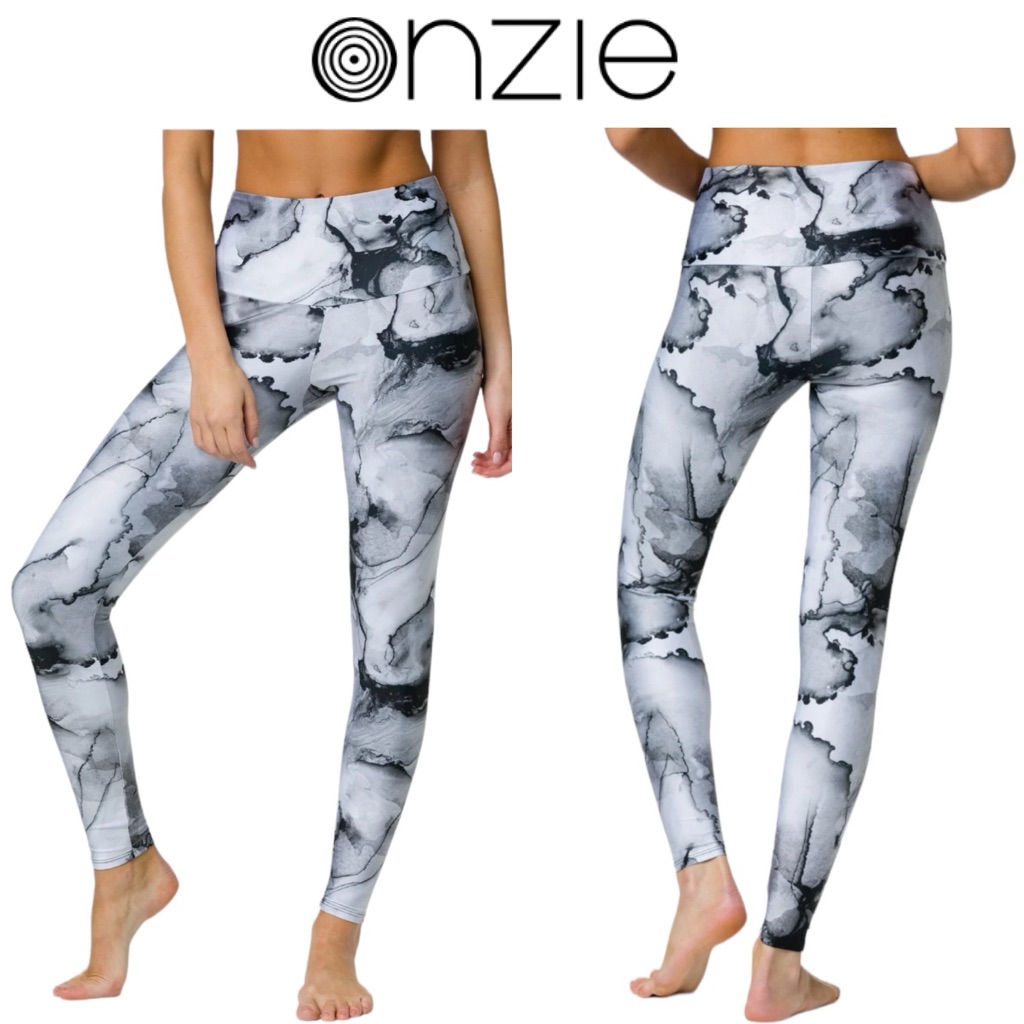 Onzie Hot Yoga High Rise Black Marbled Leggings